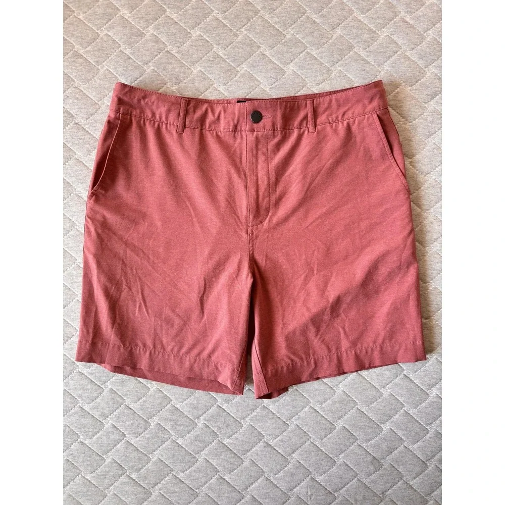 Faherty All Day 9 Inch Shorts Mens 34 Pink 4 Way Stretch Chino Travel Summer